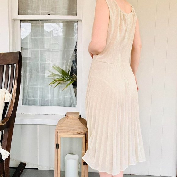 True vintage 1960s sheer gold Lurex pleated full slip dress / naked dress - M - Picture 4 of 4